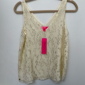 NWT Lily Pulitzer Cream Sleeveless top with gold detail XS